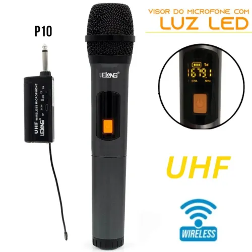 Microfone de Mão Sem Fio Lelong LE-909 para Karaokê, Palestras e Igrejas - Wireless 