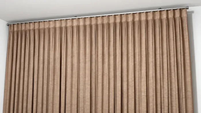 Cortina Dupla com Trilho - Tecido Gaze de Linho Rose + Blackout Branco