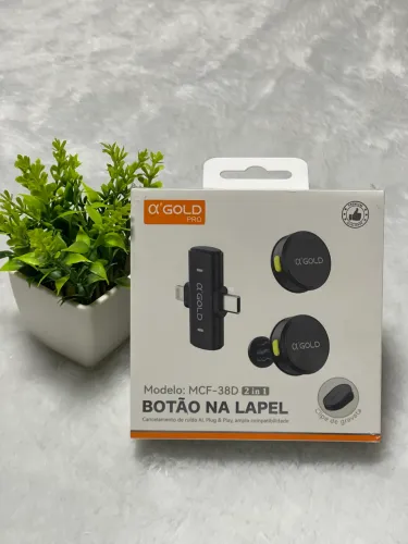 Microfone de Lapela Sem Fio Bluetooth Gold MCF-38D | Kit com 2 Microfones para Celular
