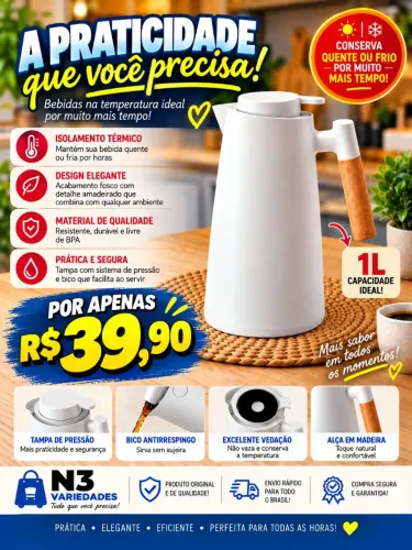 Garrafa térmica Wood Branca