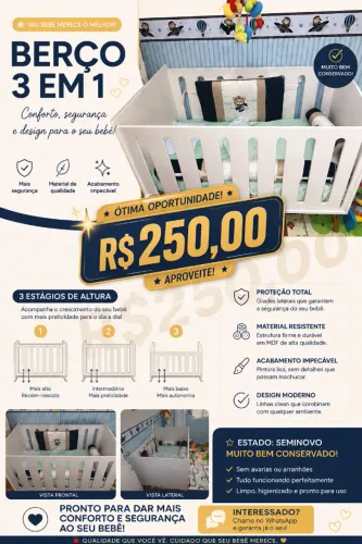? BERÇO 3 EM 1 - R$ 250,00 | ÓTIMA OPORTUNIDADE!