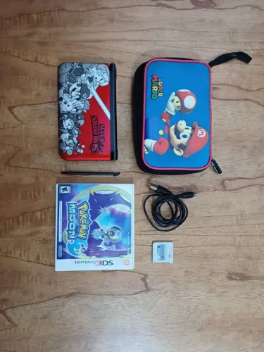 Vendo 3DS XL Edição Super Smash Bros desbloqueado com Emuladores+com 16 jogos+2 cartuchos