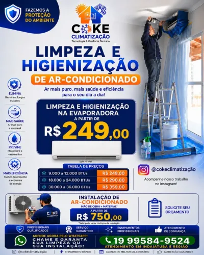 Limpeza e Higienização de Ar-Condicionado em Indaiatuba 