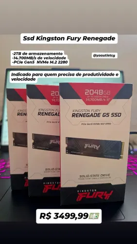 SSD Kingston Fury Renegade 2TB 14.700MB/s de velocidade. P/ PC, Playstation 5, Notebook
