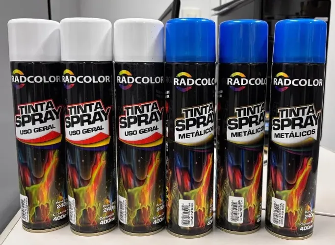 Tinta Spray - kit com 6 unidades - RADCOLOR branca e azul p/ Metal