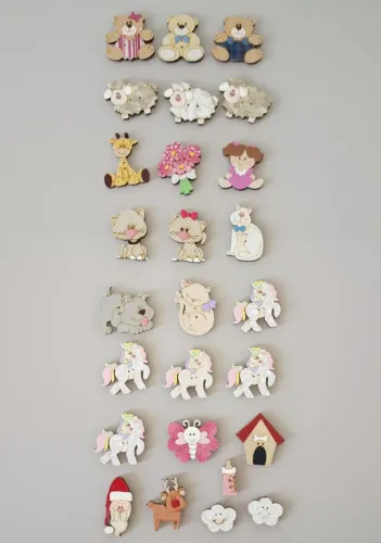kit de 86 Botões de MDF com 2 Furos Infantis para Artesanato e Costura DIY