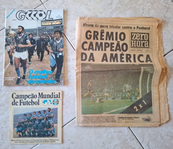Grêmio Campeão Libertadores e Mundial 1983 Revista, Jornal, Disco e Pôster 