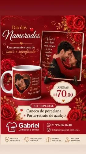 kit Caneca de Porcelana + Porta retrato de azulejo 15x15