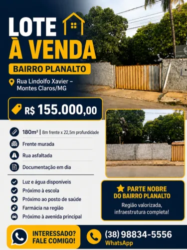 Oportunidade! Lote 180m² Murado no Bairro Planalto - R$ 155 Mil Excelente Investimento