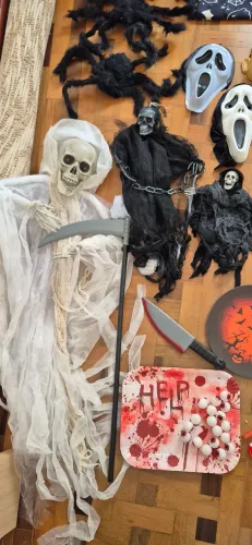 Kit Decoração Halloween Completo +100 Peças - Esqueletos e Luzes