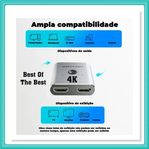 Switch Splitter Adaptador Hdmi 2×1 4k Tv Monitor Pc Vention