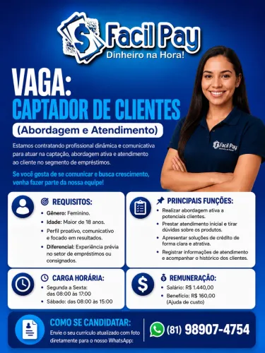 Vaga para captador de clientes
