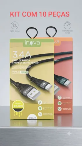 Cabo Carregador Tipo C Várias Cores Kit Com 10 Peças Marca Inova