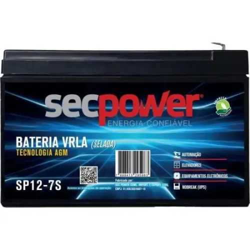 BATERIA NOBREAK ESTACIONARIA SELADA VLRA 12V 7A SEC POWER SP12-7S - LOJA DADO DIGITAL