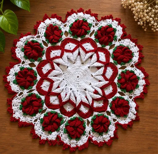 Centro de Mesa em Crochê Artesanal com Rosas 3D?