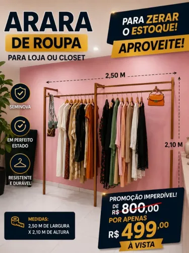 Promoção por apenas 499 Arara pra loja ou closet de roupa em perfeito estado completa