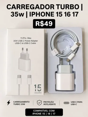 Carregador Iphone Turbo 35w + Cabo NOVO | Iphone 15 16 17 