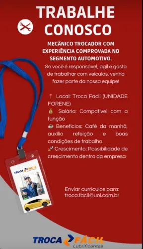 Vaga para Mecânico Trocador de Óleo - Troca Fácil Lubrificantes