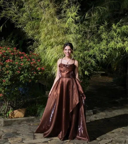 Vestido de festa marrom, estilo provençal - Envio grátis para todo o Brasil