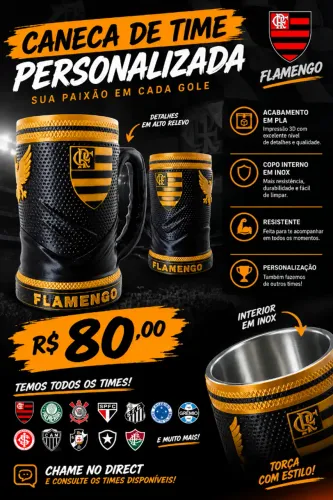 Caneca do flamengo - Preto e Dourado