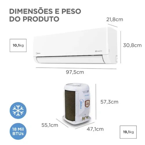 Ar-Condicionado Split Hi Wall Midea AI AirVolution Inverter 18.000 BTUs Frio Wi-Fi