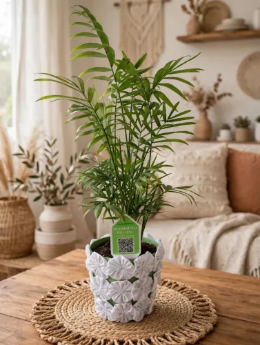 Vaso com planta decorado com fuxico lindo