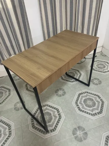 Mesa Home Office De Metal - Preto/Madeirado 90cm