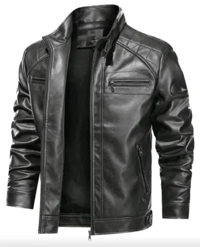 Jaqueta de couro masculina preta XG