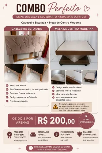 Cabeceira Estofada + Mesa de Centro