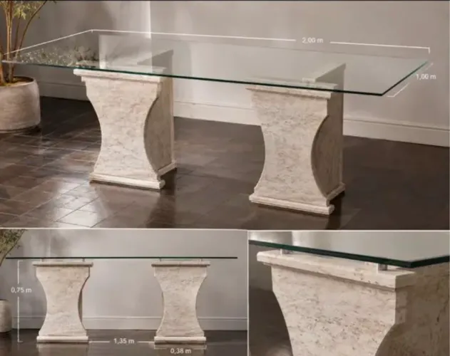Vende-se mesa de vidro temperado, com base em mármore.