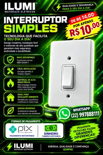 Interruptor de 1 seção simples NÃO RESERVO (Contato apenas Whatsapp) pedido mínimo 3 unid.