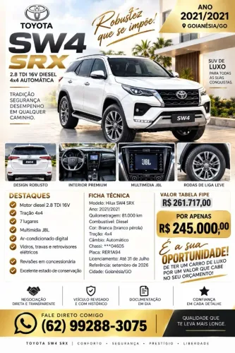 Toyota Hilux SW4 SRX 4X4 2.8 TDI 16V Dies. Aut. 2021