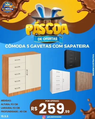 Cômoda 5 gavetas com sapateira (Pague na entrega)