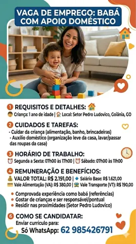 Babá com apoio doméstico