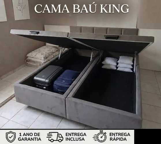 Baú King - Cinza Suede