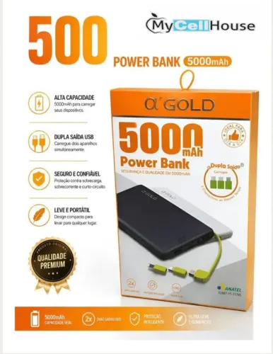 CARREGADOR POWER BANK A'GOLD 5000mAh (Novo Lacrado) iPhone/ Android/ V8