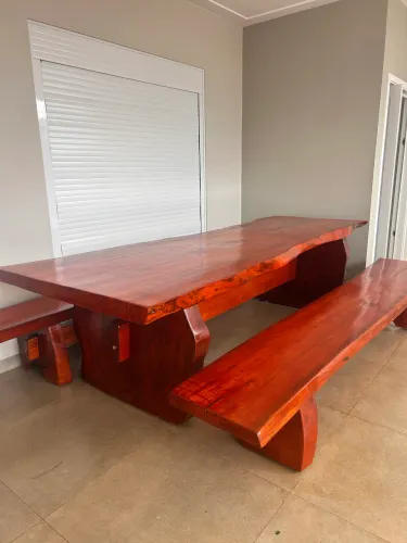 Mesa Rústica de Madeira Maciça 3 Metros - Tampo 8 cm