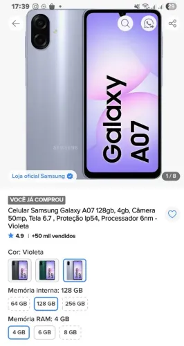 Vendo celular samsung galaxy A07