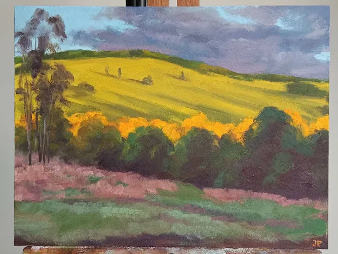 Pintura A Óleo Campo Dourado - Quadro Decorativo 20x26cm