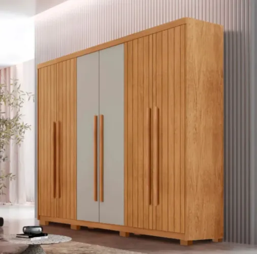 Guarda Roupa Casal Toronto MDF 6 Portas e 2 Gavetas Com Pés Moderna Mobília