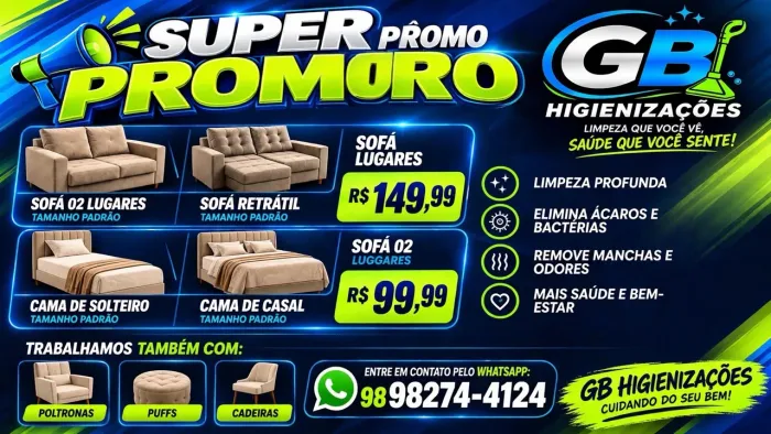 *HIGIENIZAÇÃO DE SOFÁ E COLCHÃO