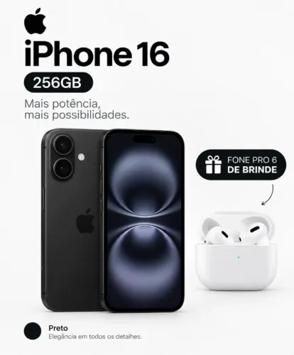 iPhone 16 256GB Preto Original Apple Lacrado + Fone Pro 6 Brinde