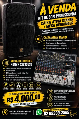 Caixa ativa e mesa de som
