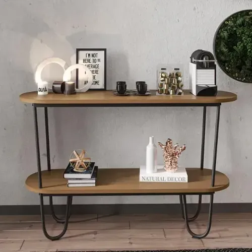 Aparador Requinte 120cm Loja DoceLar MDF Canela/Preto Pés Aço Sala Moderno