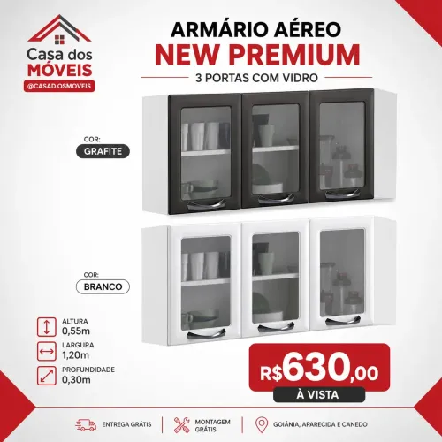 Armário Aéreo New 3 portas de vidro