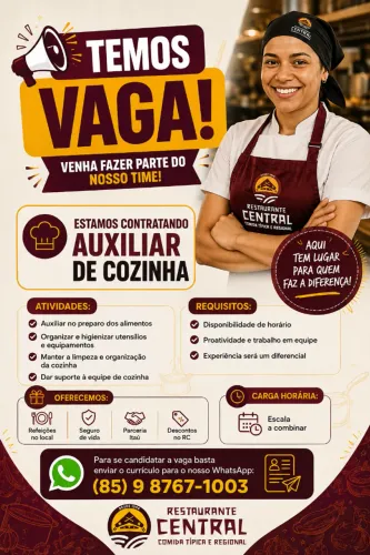 Temos vaga para auxiliar de cozinha