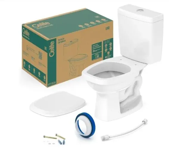 Kit Bacia com Caixa Acoplada - Assento PP - Itens de instalação - CELITE - Linha LIKE
