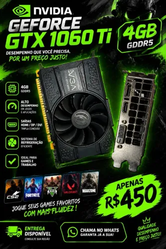 Placa de vídeo NVidia 1060 Ti 4gb
