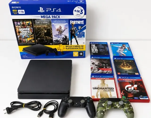 PlayStation 4 Slim 1TB + 6 Jogos + 2 Controles Originais