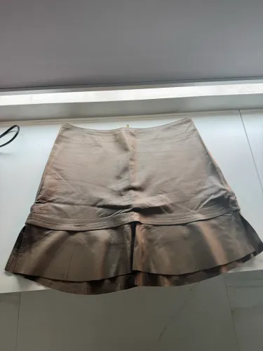 Saia de couro natural, marrom claro